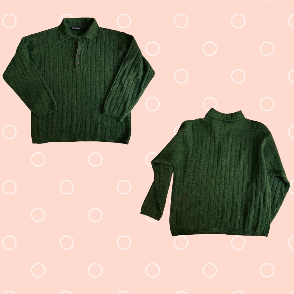 Structure forest green lambs wool rabbit hair sweater oversized button Sz S